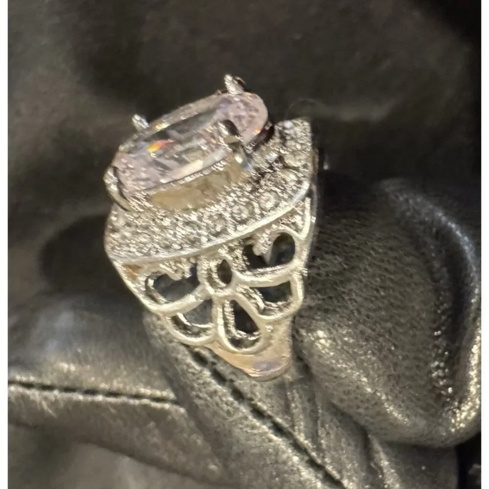 NEW Fashion CZ Moissanite Statement Ring Silvertone Women 17 US 8